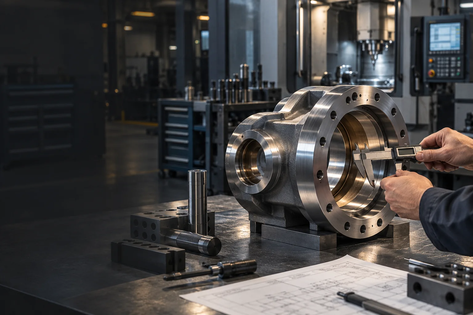 A large industrial component being measured in a precision workshop